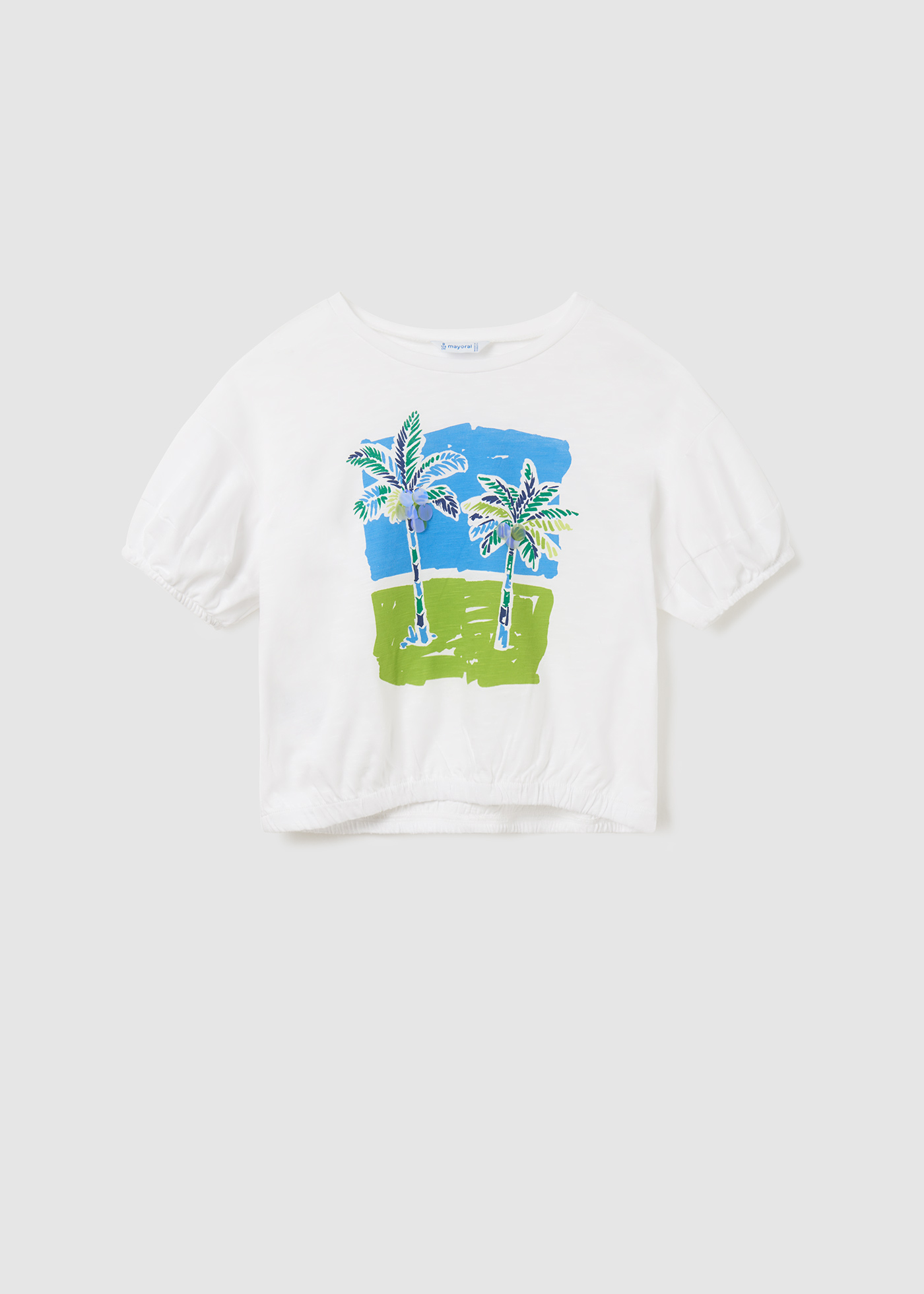 Camiseta feminina de algodão sustentável com mangas bufantes