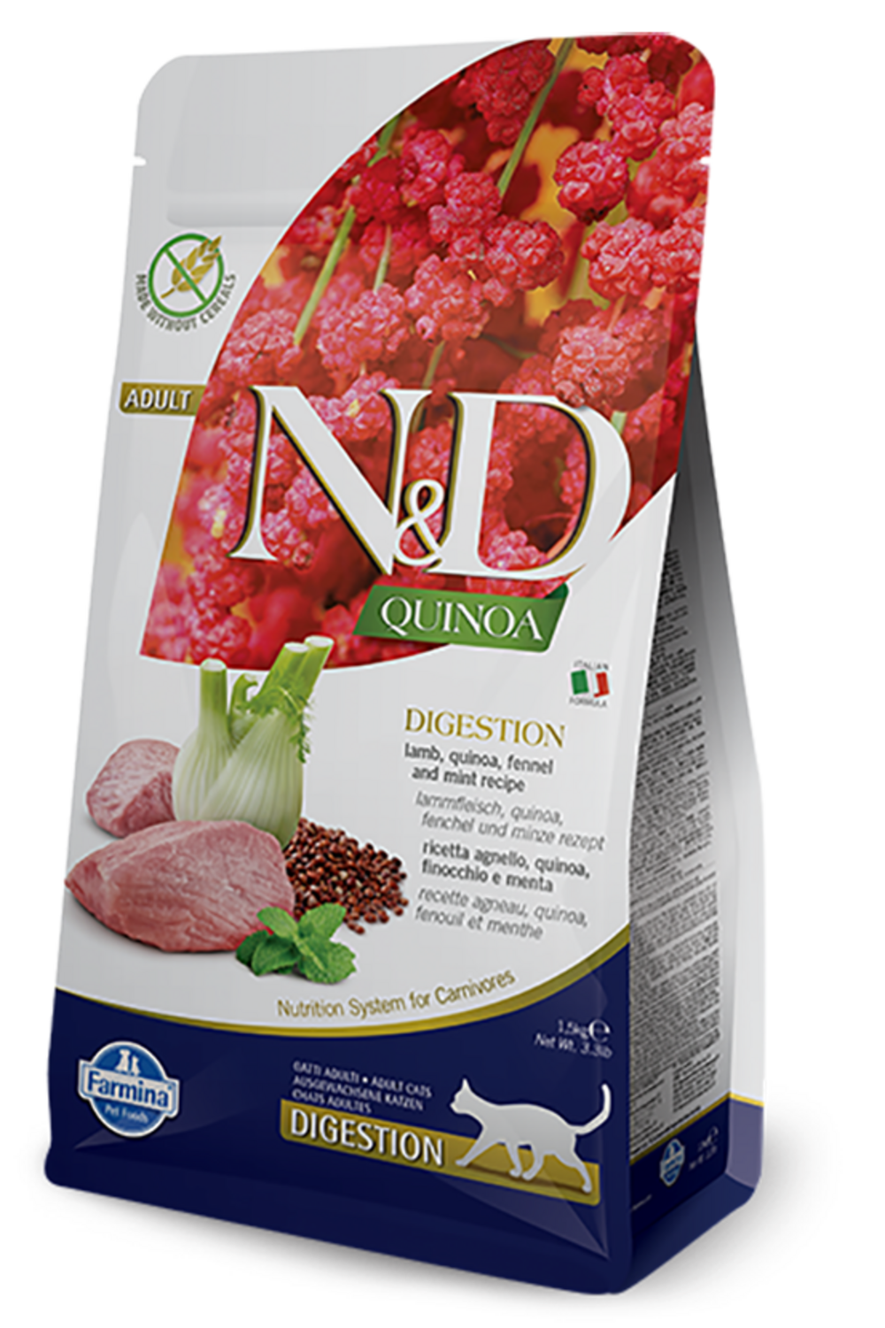 Croquettes n&d quinoa digestion agneau & fenouil chat 1,5 kg