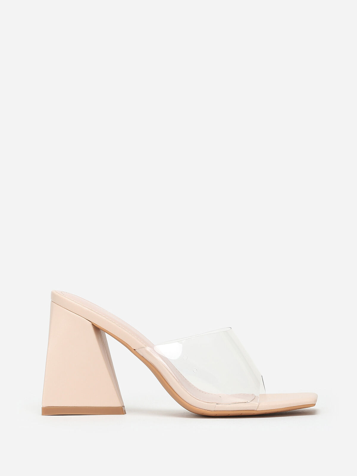 Mules à talon en triangle et bout carré- Transparent