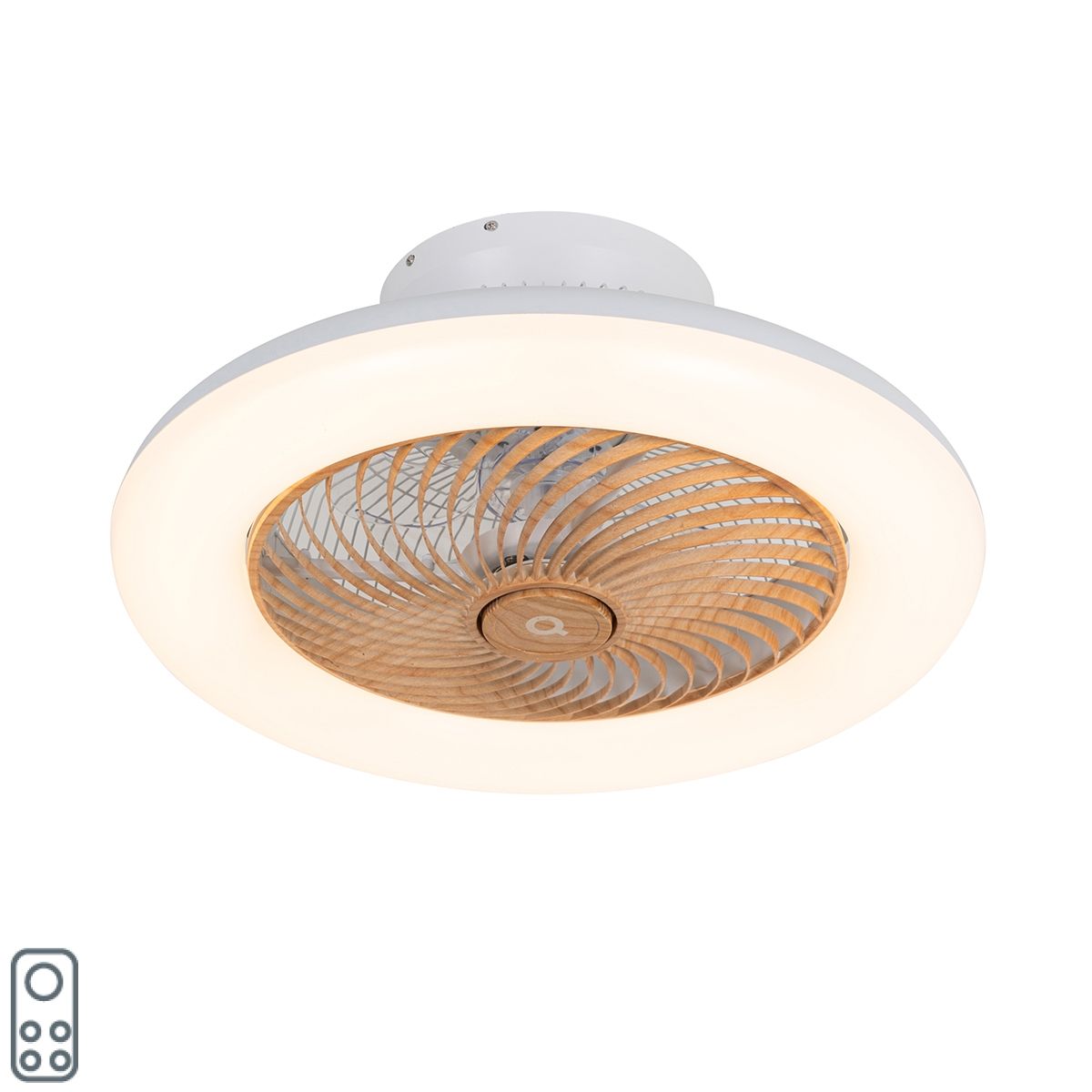 Plafondventilator wit met hout print 55cm incl. LED dimbaar met afstandsbediening - Clima