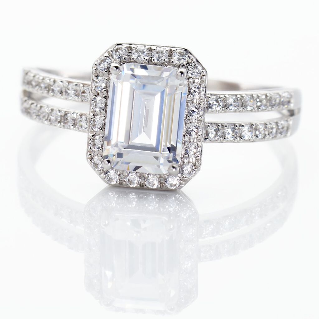 Bague Solitaire Accompagnž Or Blanc Addy Oxyde De Zirconium