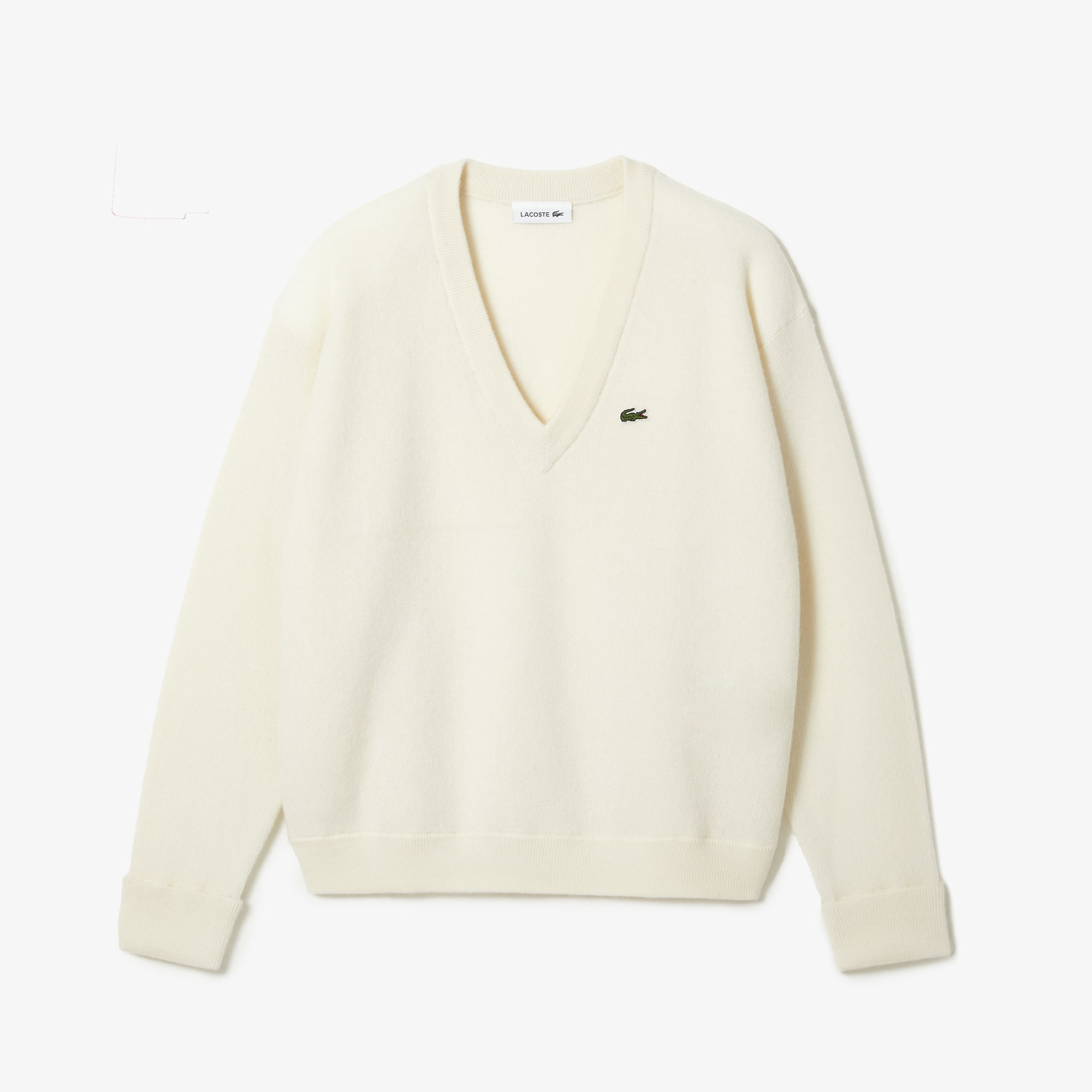 Pull femme Lacoste col en V uni en laine Pullovers - Blanc - Lacoste - Femme