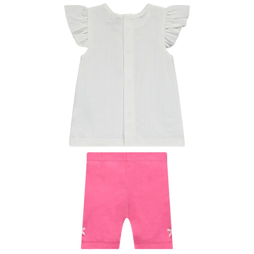 Ensemble en jersey fantaisie tunique + corsaire uni pour bébé fille - Ecru