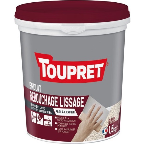 Enduit rebouchage lissage pâte extérieur 1.5kg + spatule