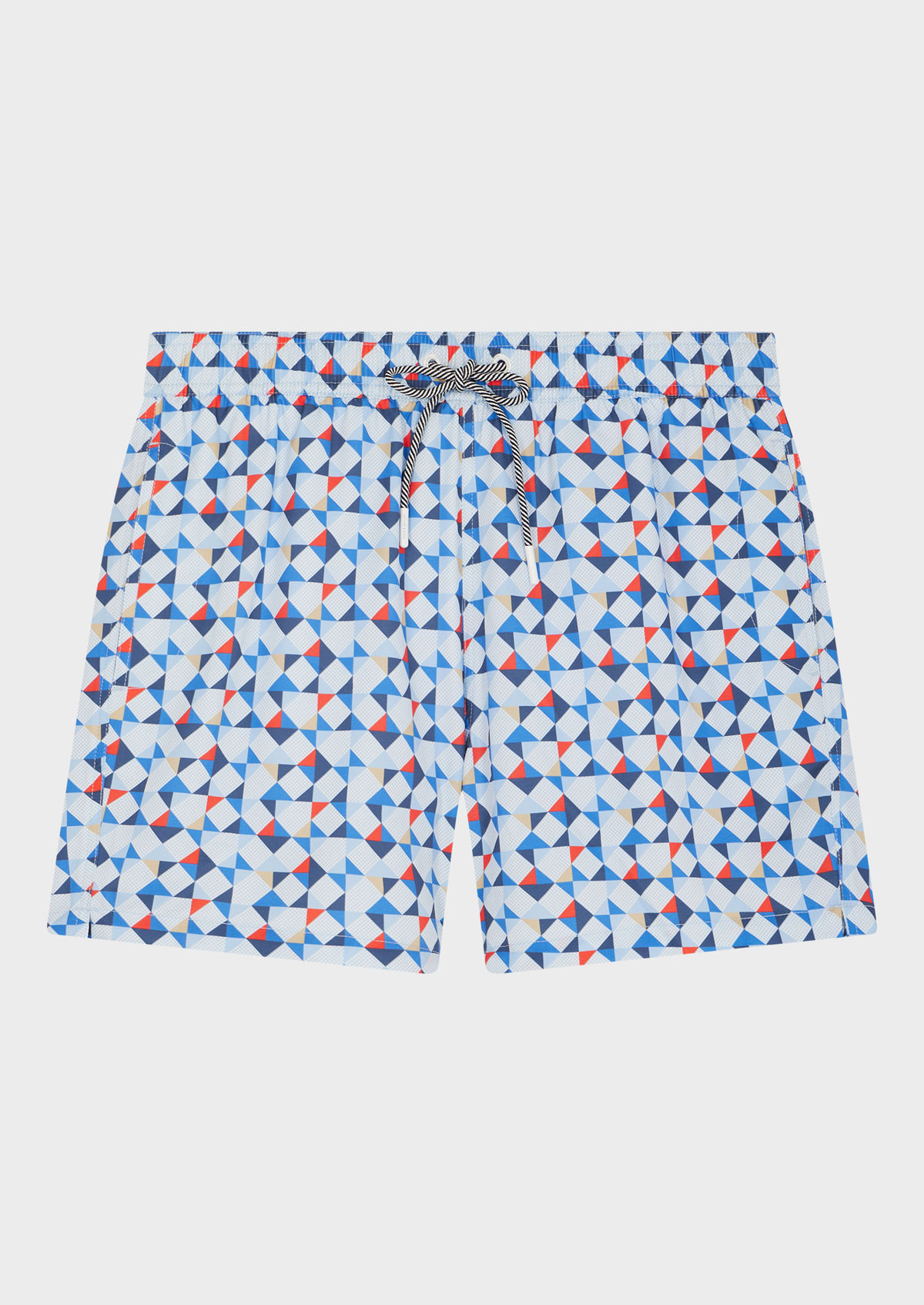 Maillot de bain bleu indigo à motifs géométriques bleu et rouge
