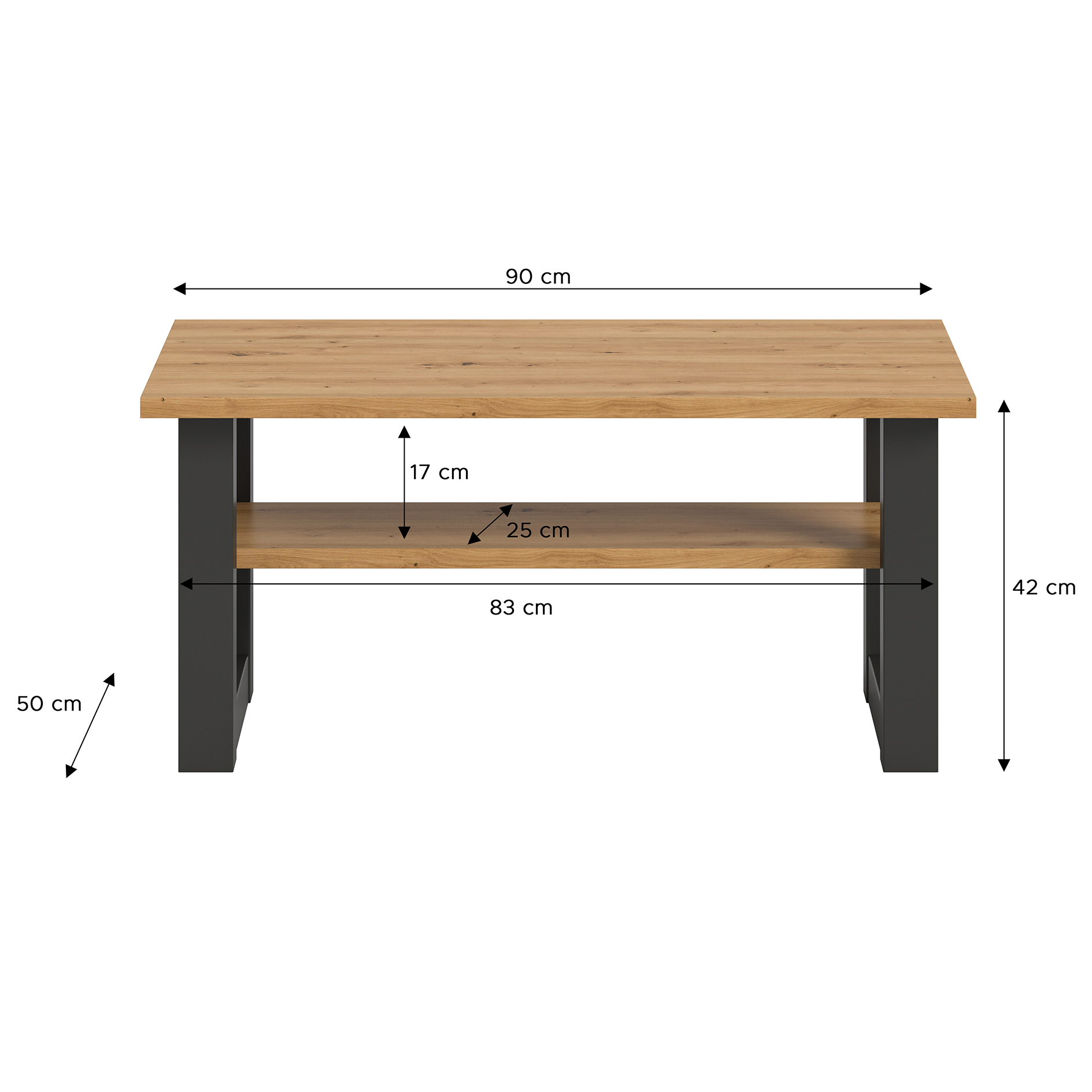 Couchtisch - Artisan Eiche - grau - 90 cm