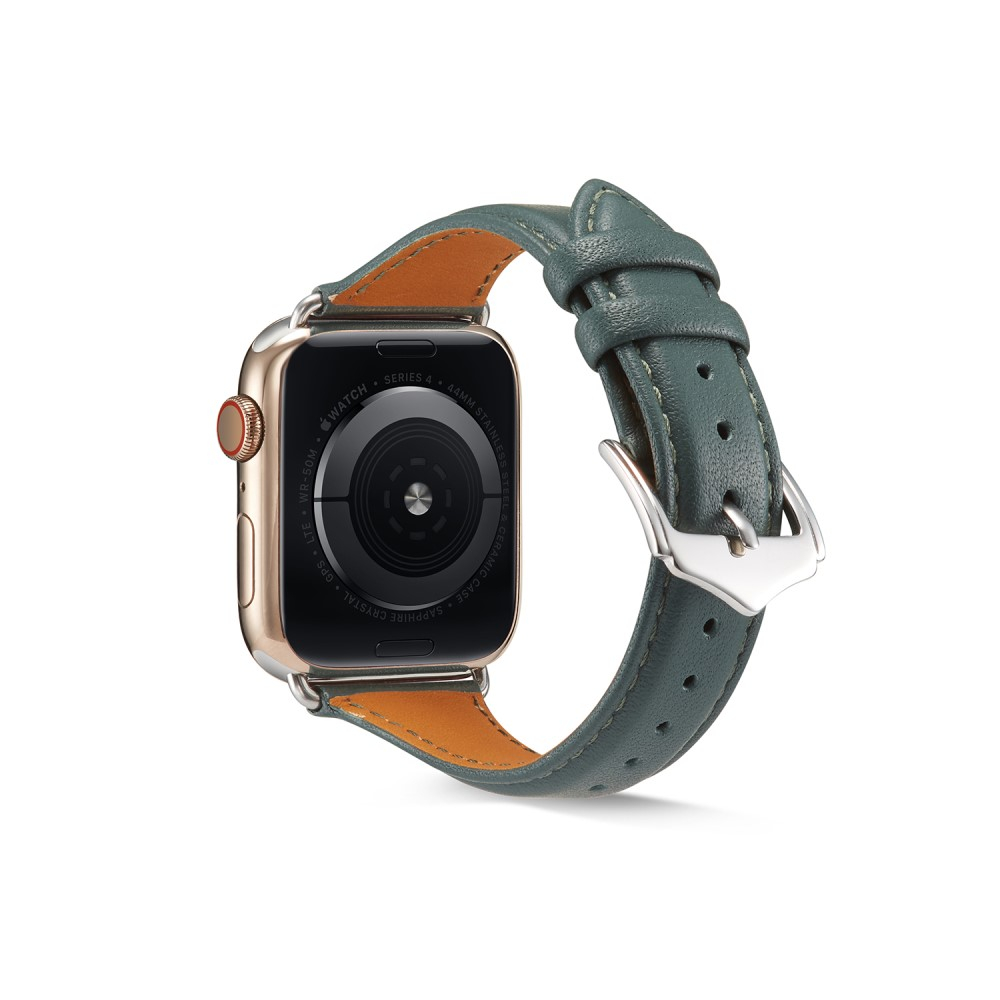 Apple Watch (42/41/40/38 mm) Echtleder Armband Slim mit Dornschliesse (Gelenkumfang: 175-210mm) - Dunkelgrün / Silber