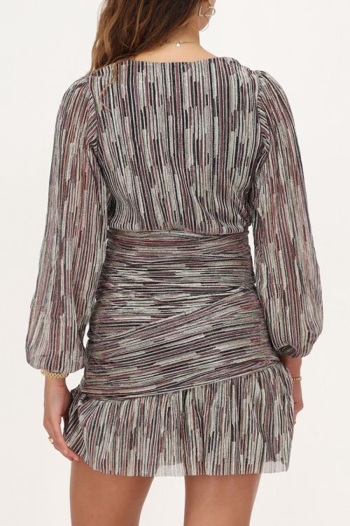 Multikleur jurk met ruffles en lurex