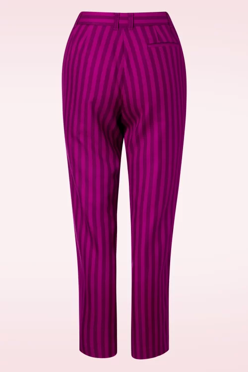 King Louie Ann Metro Stripe pantalon in wild fuchsia
