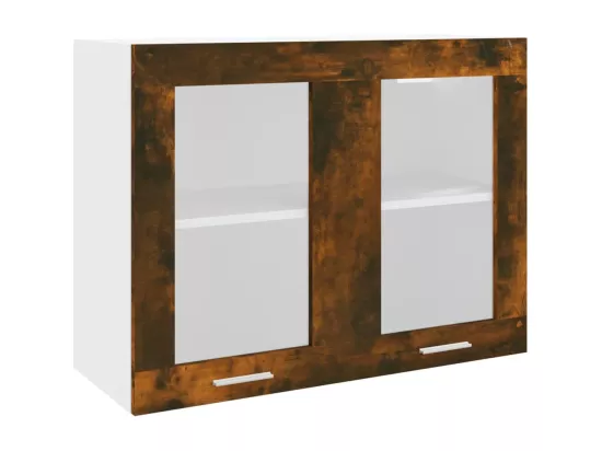 Armoire en verre suspendue Chêne fumé Bois d'ingénierie