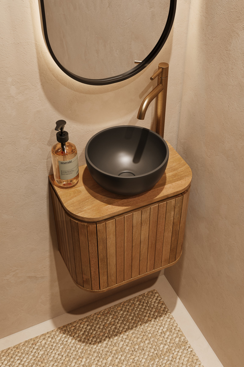 Livli Estrela toiletmeubel rechts 40cm ribbelfront met mat zwarte waskom