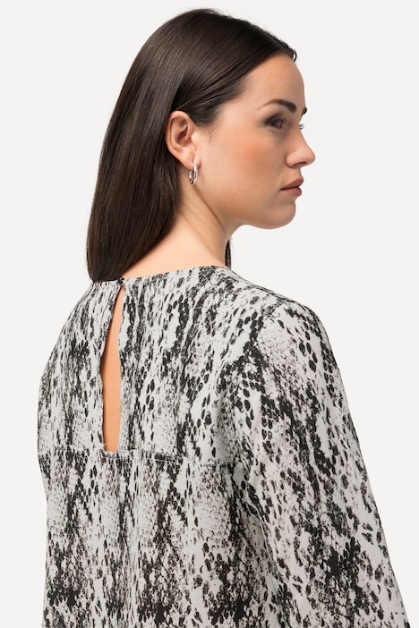 Bluse, Schlangendruck, A-Linie, Rundhals, 3/4-Arm