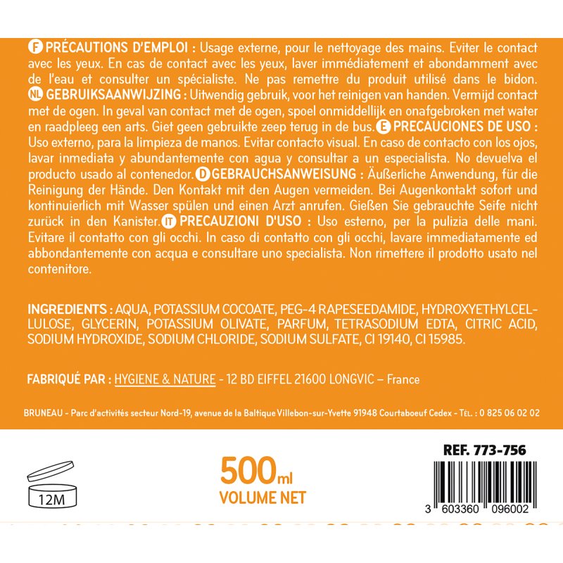 Savon liquide Bruneau Agrumes - Flacon de 500 ml