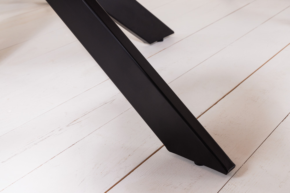 Massivholz Esstisch GALAXIE 130cm rund Akazie natur schwarzes Metallgestell