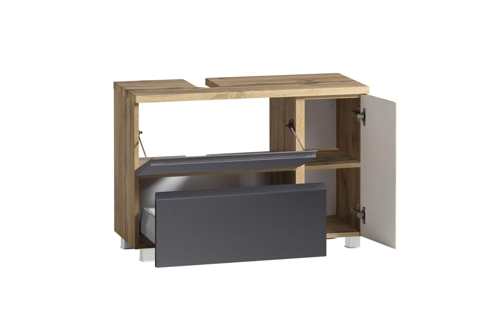 Unterbeckenschrank - Wotaneiche - grau matt - Tür rechts - 85 cm