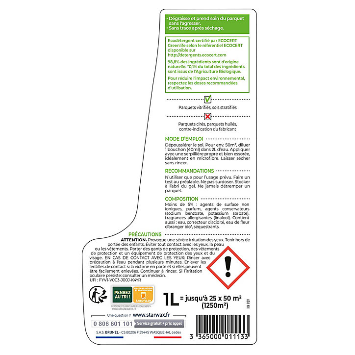 Nettoyant concentré parquets et stratifiés Soluvert Starwax 1L