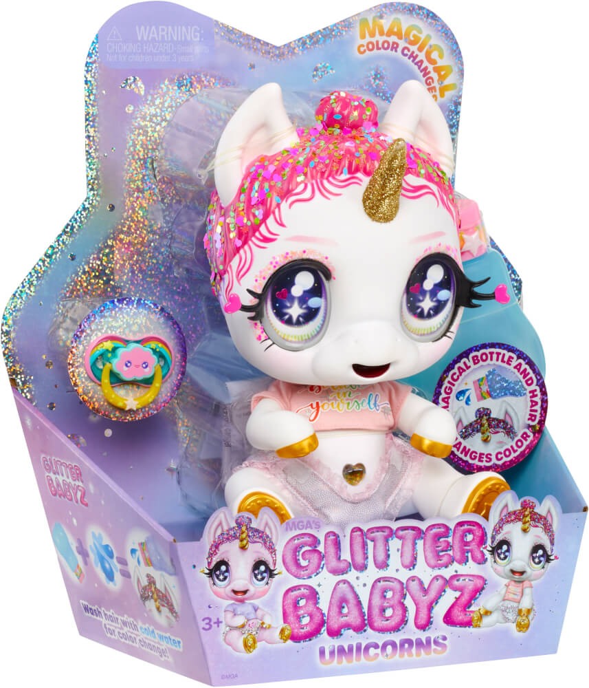 Glitter Babyz Unicorn Doll- White Rainbow  (Lunita Sky)