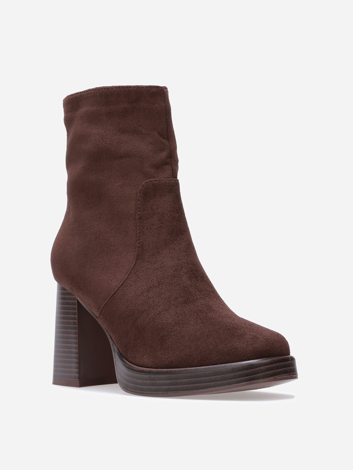 Bottines en suédine à bout et talon carrés- Marron