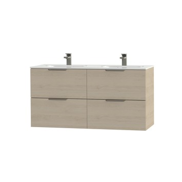 Tiger badkamermeubel Studio 120cm naturel eik/wit met platte RVS greep