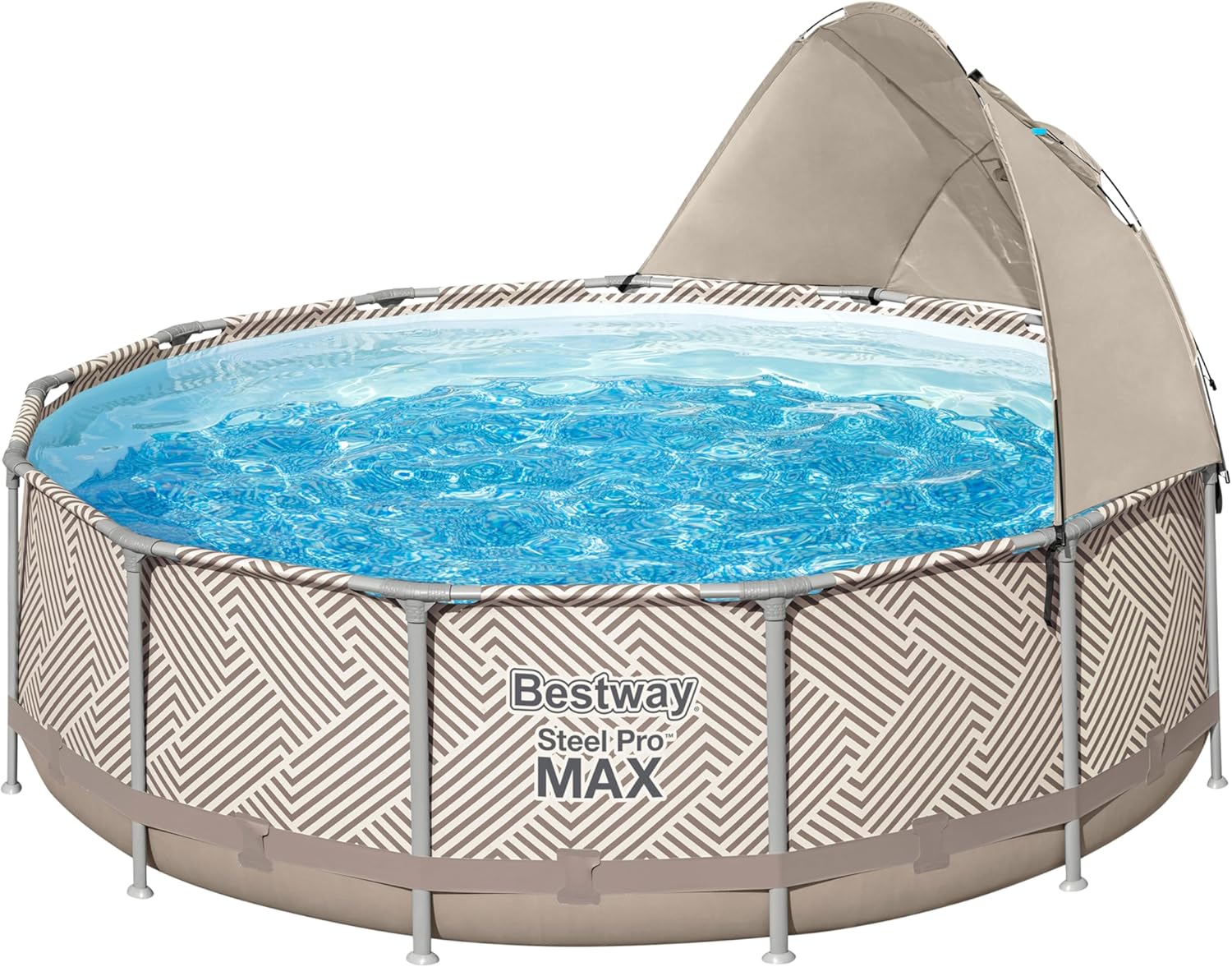 Bestway Steel Pro MAX Frame Pool Komplett-Set mit Filterpumpe Ø 396 x 107 cm, Op Art-Design, rund