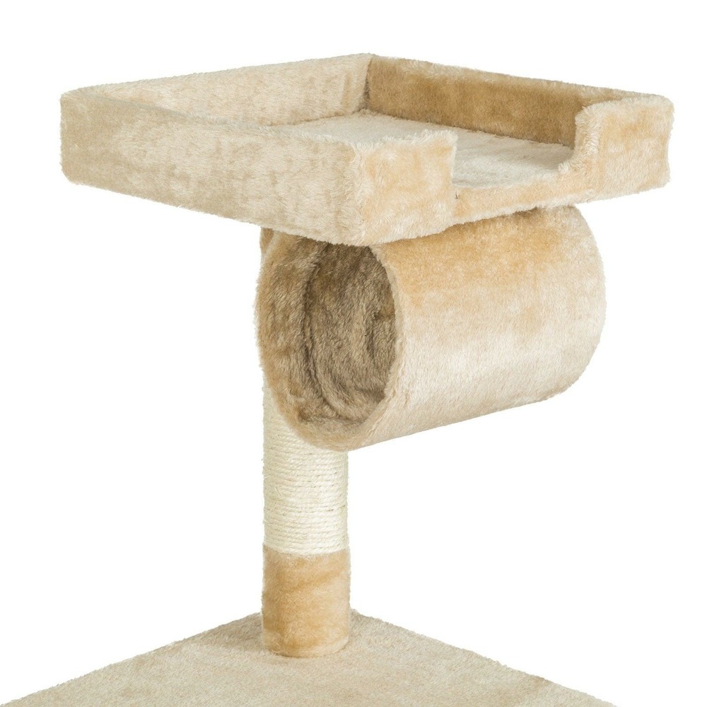 Arbre à chat griffoir grattoir niche jouet animaux peluché beige 141 cm