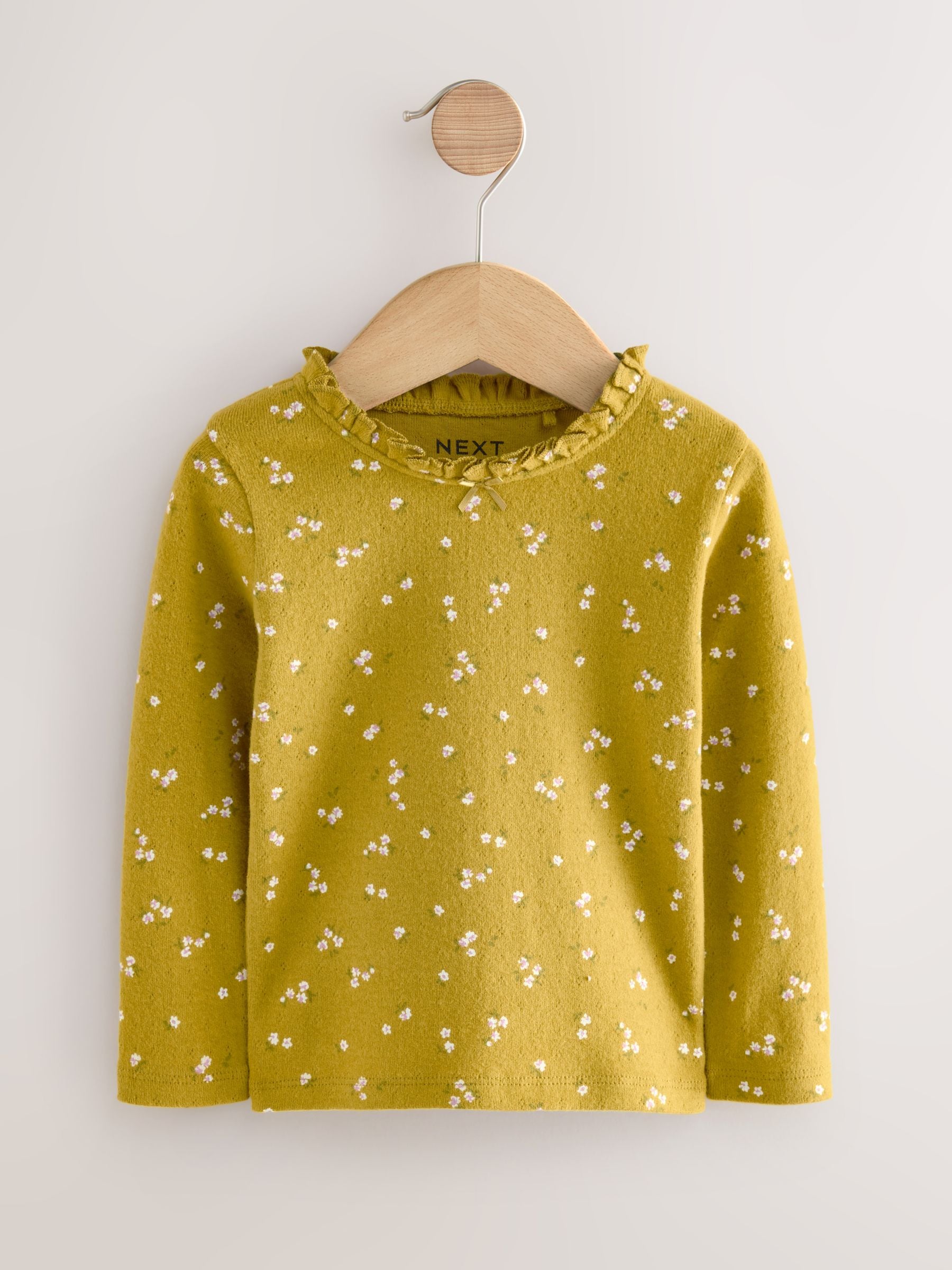Groen met bloemetjesprint - Pointelle T-shirt met lange mouwen (3mnd-7jr)