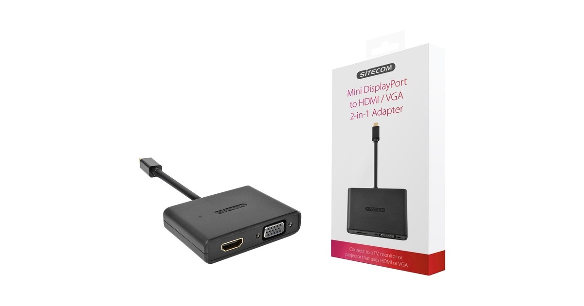 SitecomMini-DisplayPort naar HDMI + VGA 2-in-1 adapter  (Zwart, CN-347)