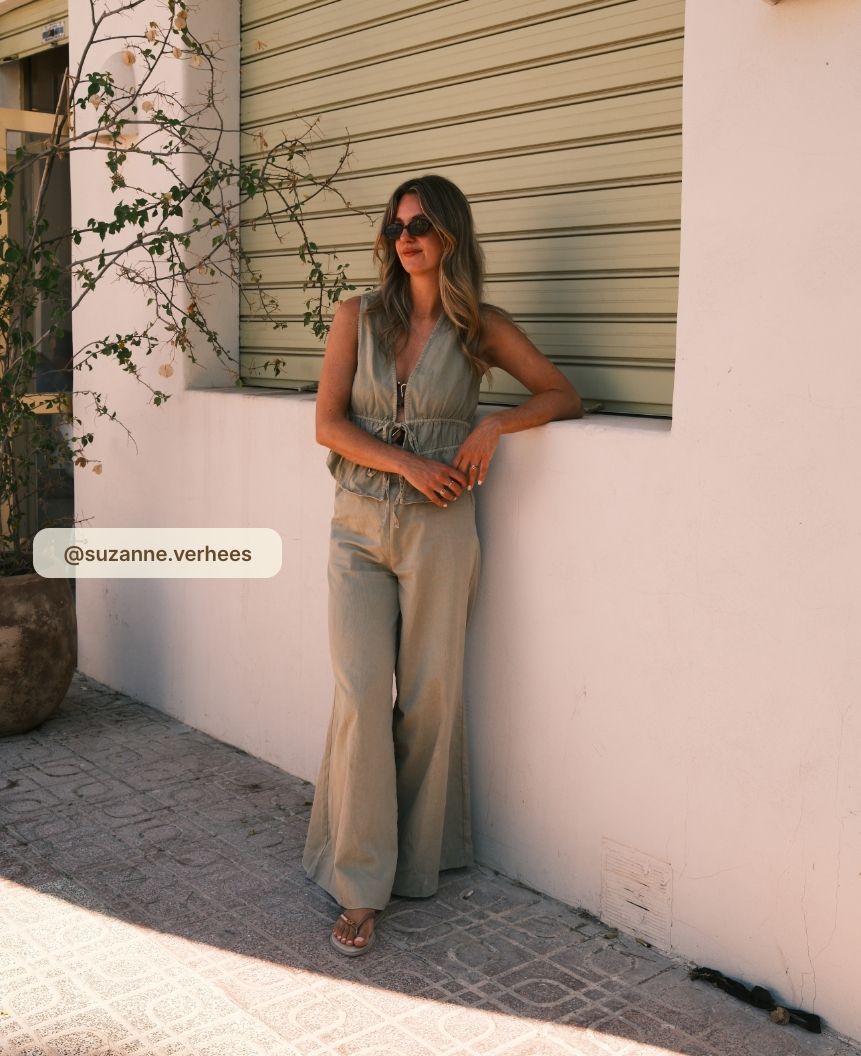 JV-SERA wide leg pantalon - dark pistachio