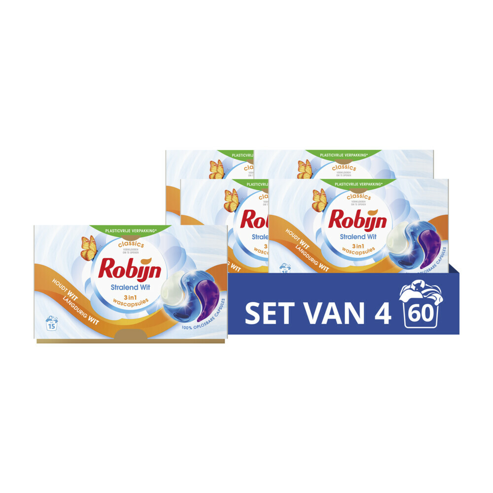 4x Robijn Wascapsules 3-in-1 Stralend Wit15 stuks