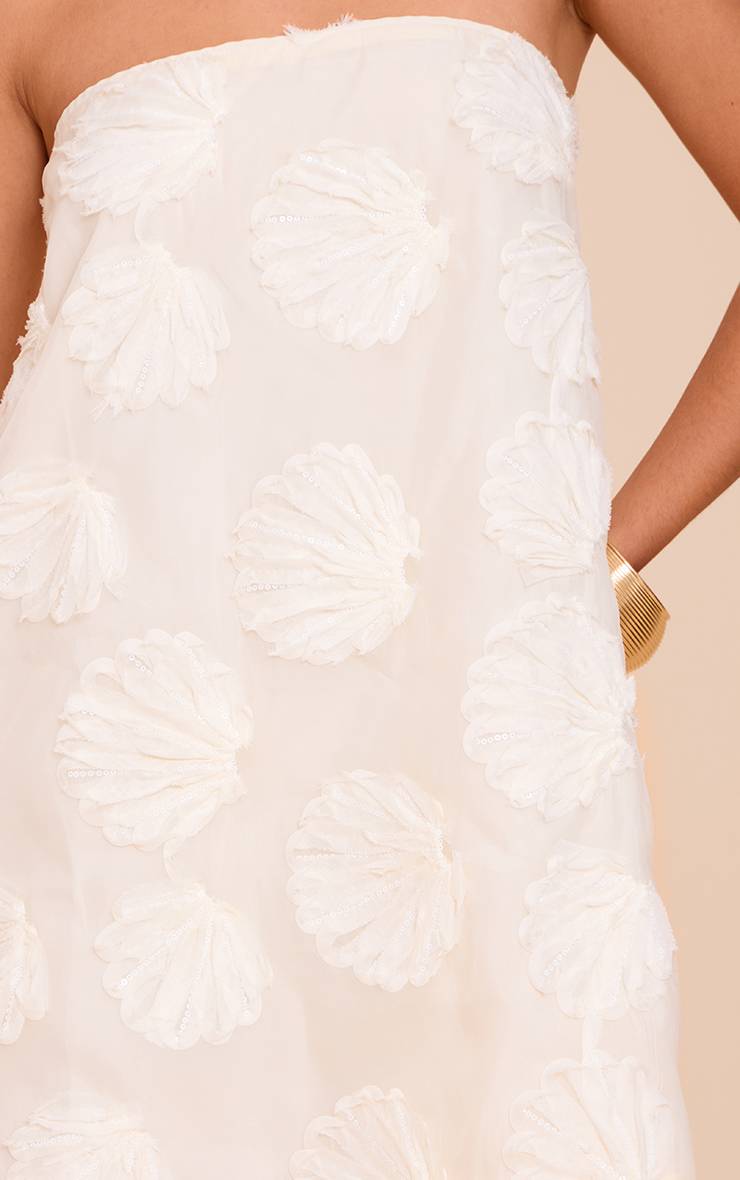 Crème Robe Courte Droite Bandeau À Texture Coquillages