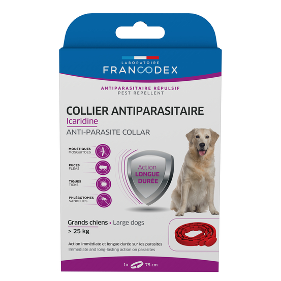 Collier Antiparasitaire Icaridine rouge pour grand chien <gt/>25kg