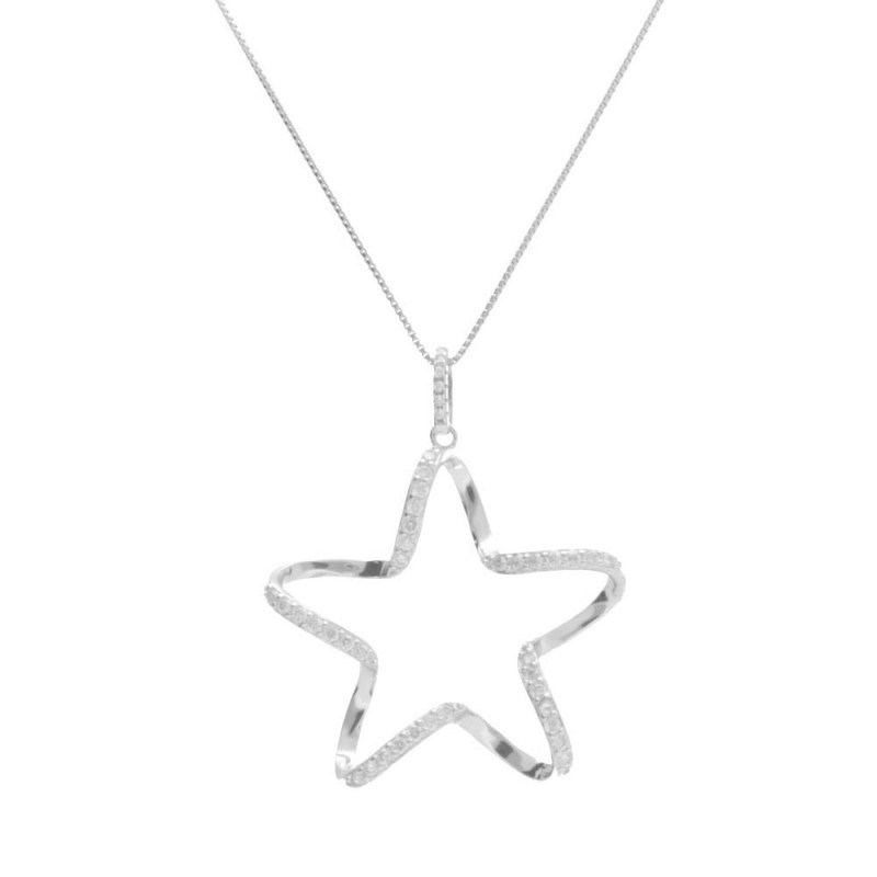 Collier Argent 925/000 Rhodié - Etoile Pavée de Zirconiums