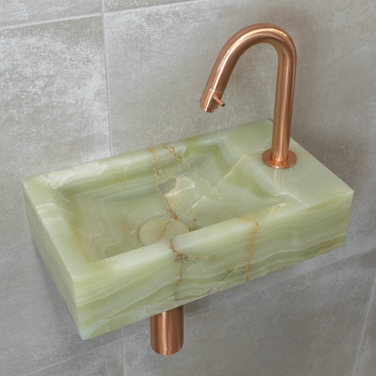 Saniclear Green Onyx fonteinset met gebogen kraan in geborsteld koper