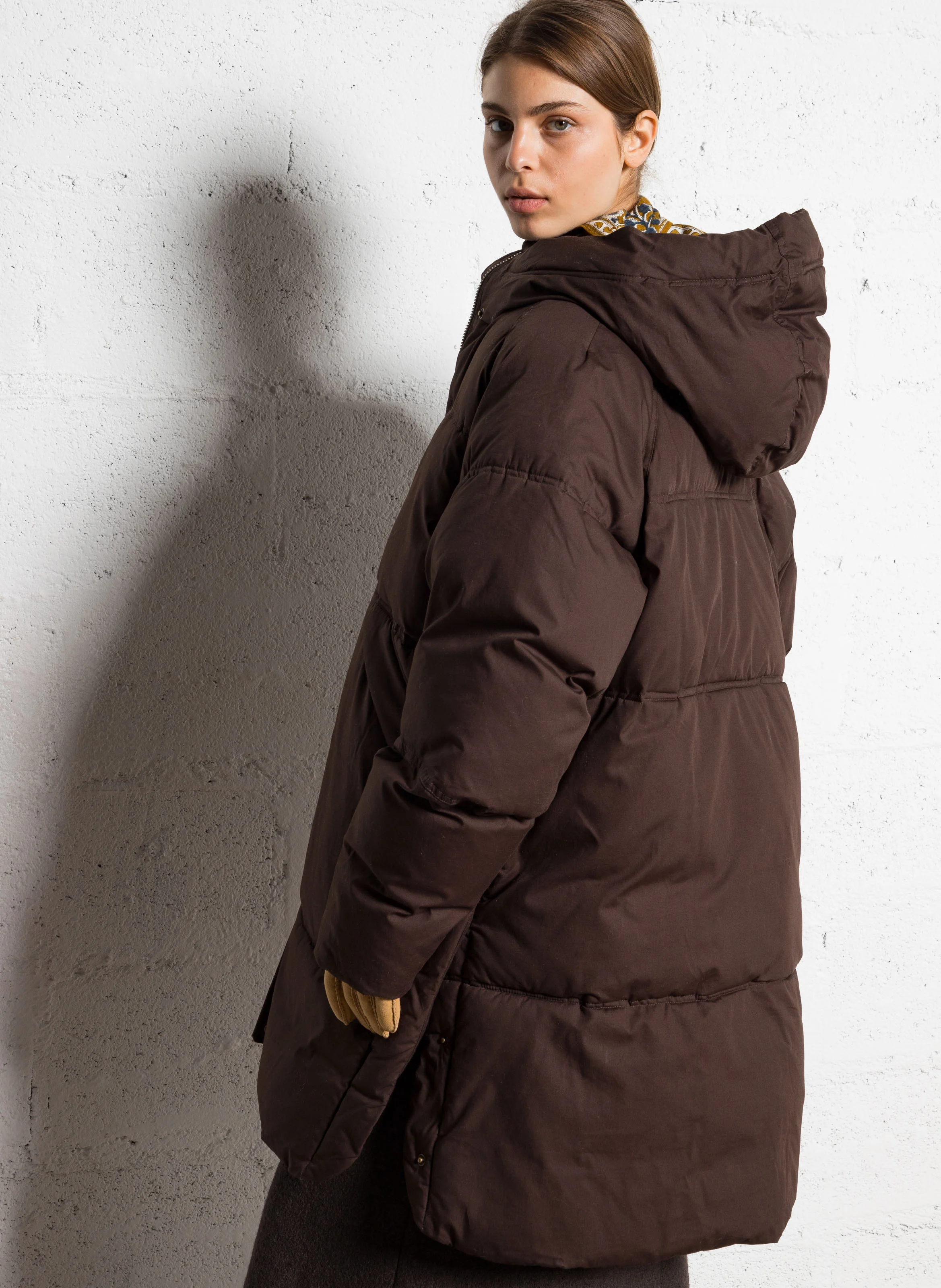 STORM - Doudoune ample col montant en coton | Marron