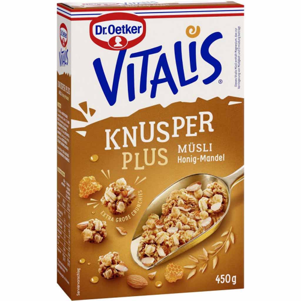 Dr.Oetker VITALIS Knusper Plus Müsli Honig-Mandel 450g MHD:30.10.25