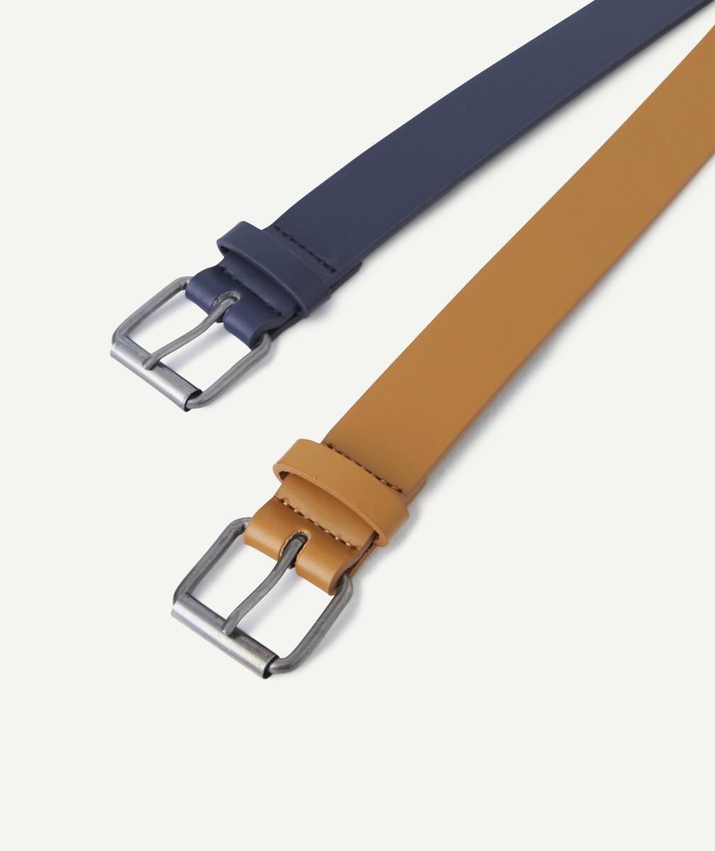 LOT DE 2 CEINTURES GARÇON EN FIBRES RECYCLÉES BLEUE ET MARRON