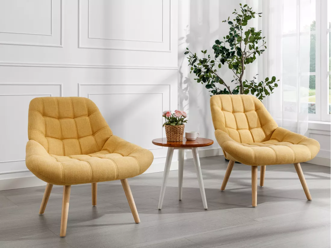 Fauteuil en tissu jaune moutarde LUOSTO