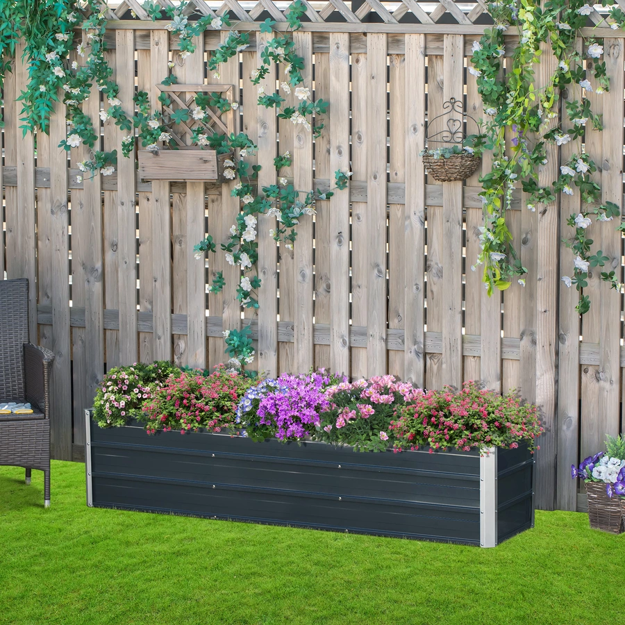 Outsunny Gartenbeet inclusive Gartenhandschuhen und Beetschildern grau
