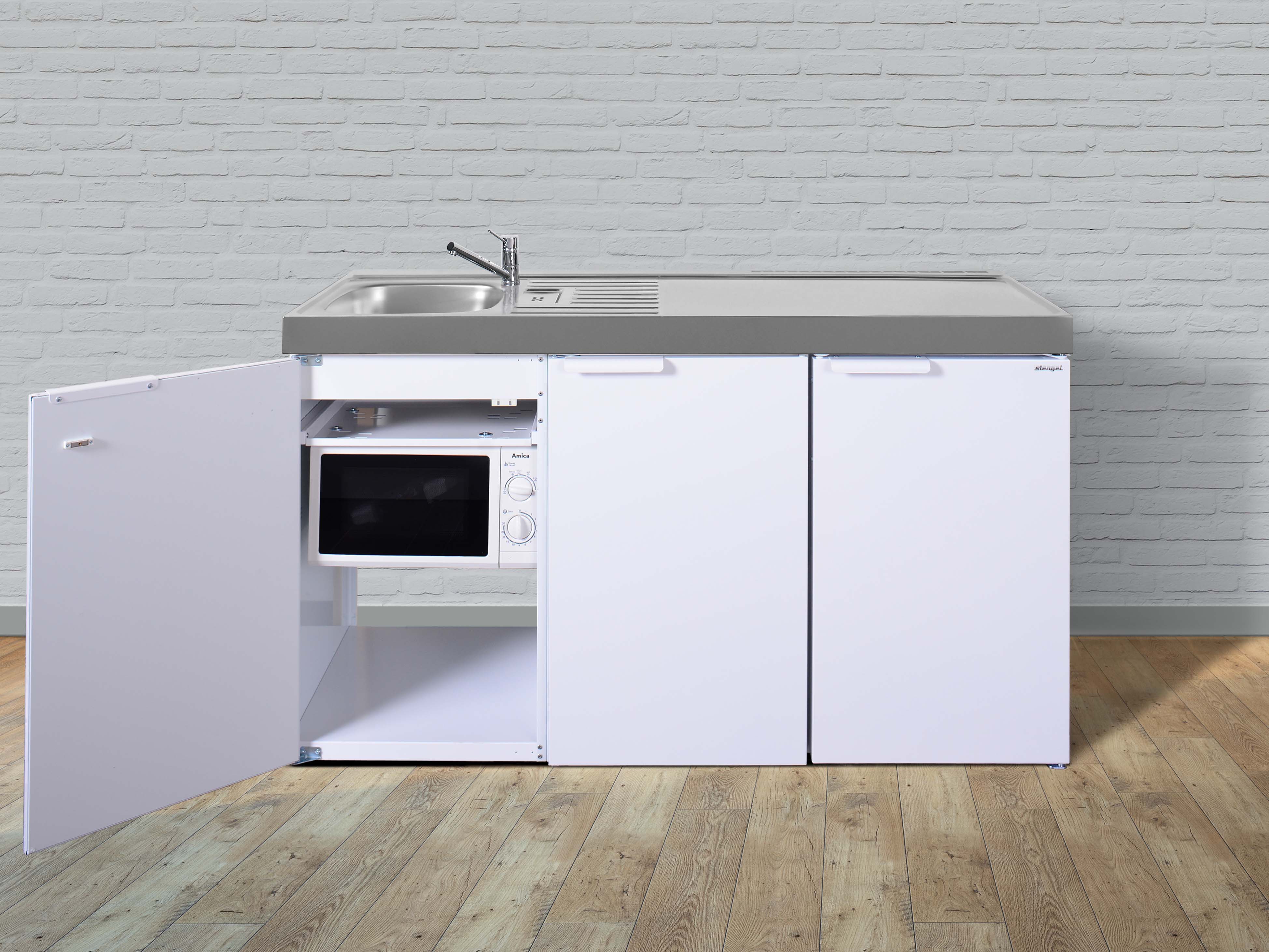 Stengel Küchen Kitchenline MKM 150 weiß - ohne Kochfeld rechts, Becken links