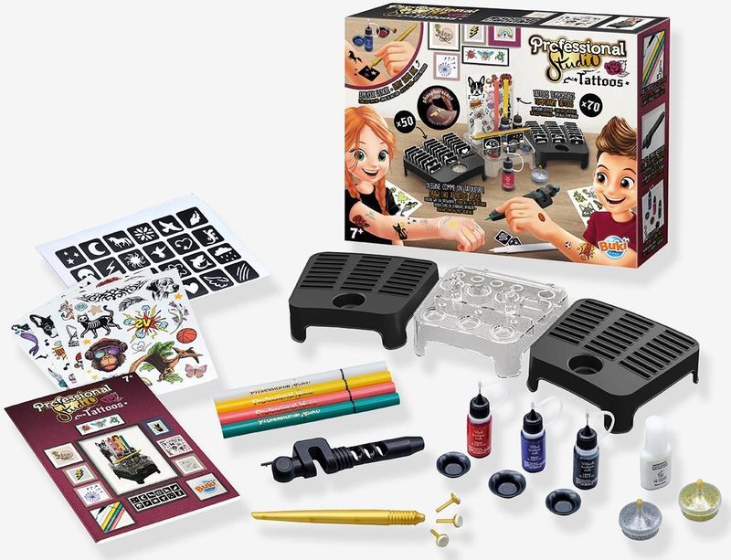 Tatoeagestudio - BUKI - Meerkleurig - Tatoeageset - Inclusief Tatoeagemarkers en Glitter