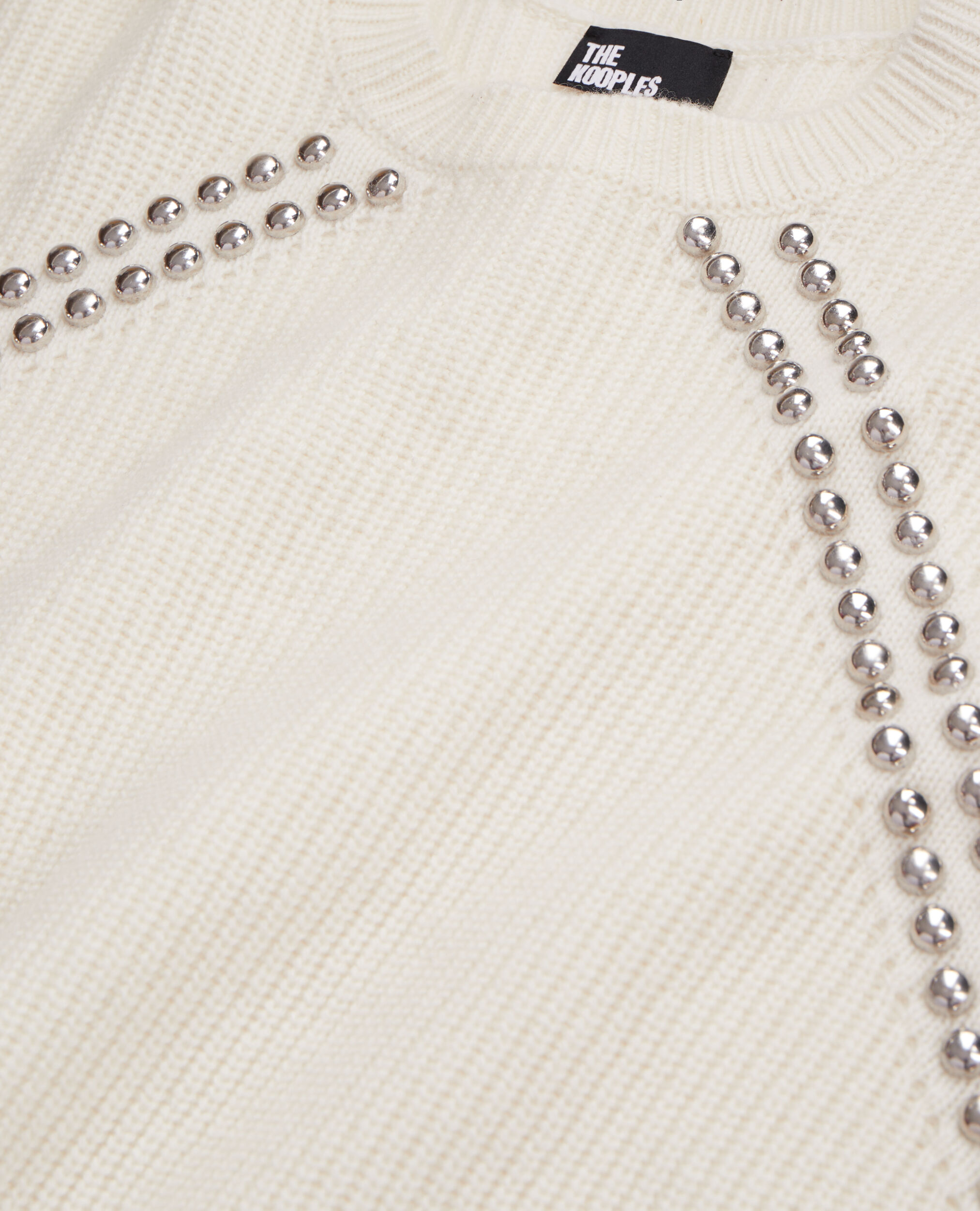 Ecru ribbed wool and cashmere sweater with studs