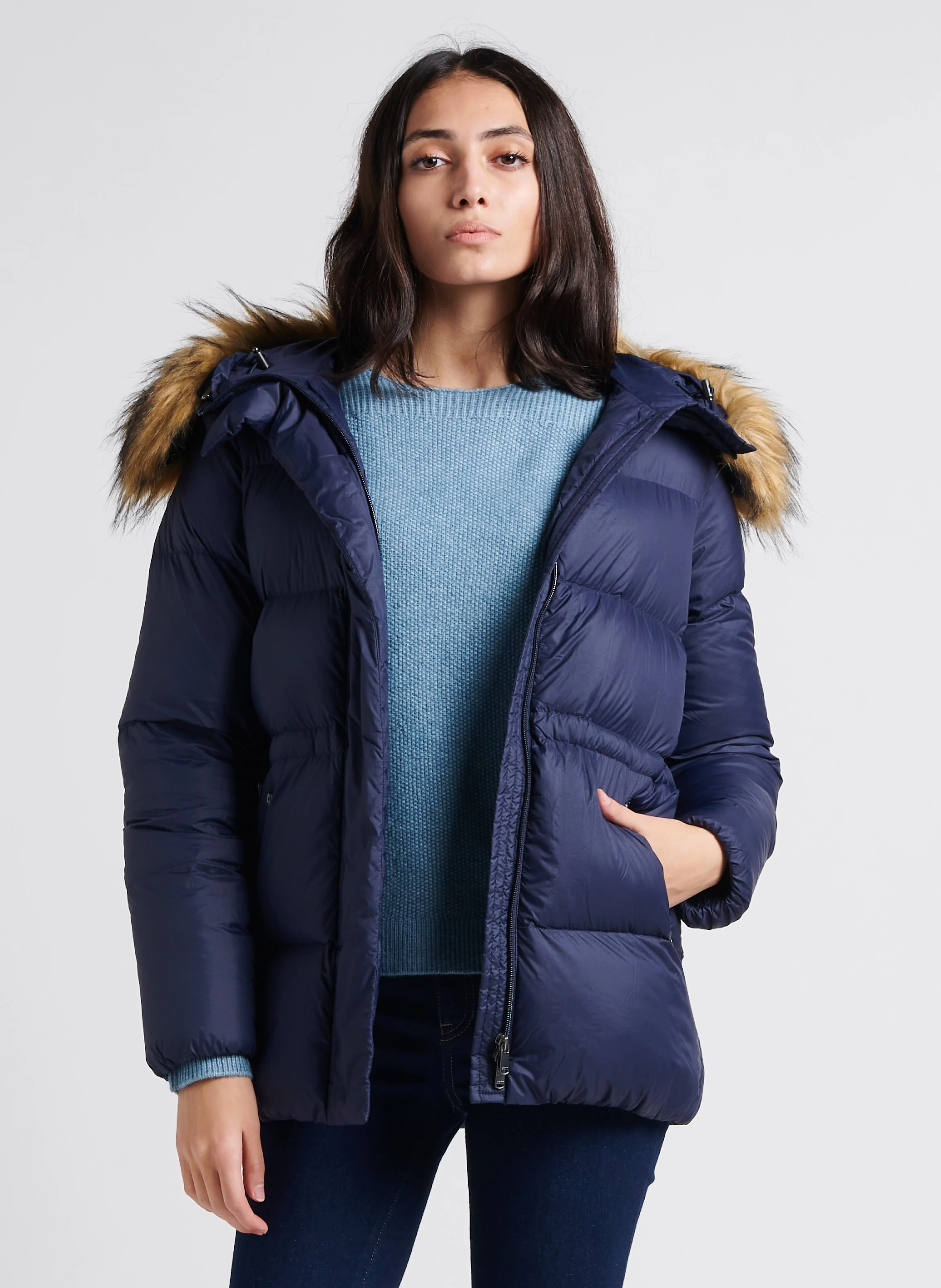 LUXE 2.0 - Doudoune à capuche droite | Bleu
