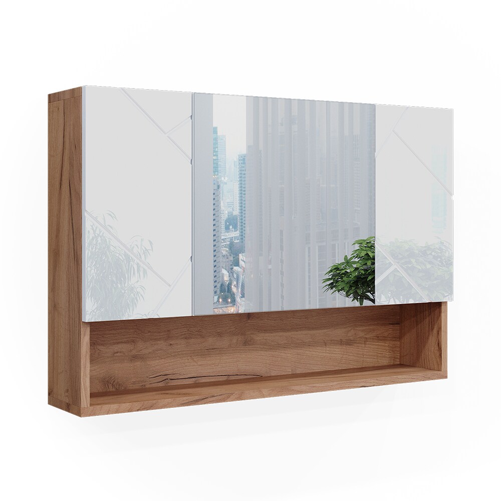 Vicco Spiegelschrank Badspiegel Wandspiegel Irma Eiche Weiß Hochglanz modern 80x55 cm Badezimmer Schrank Badschrank Badezimmermöbel Badmöbel 3 Türen