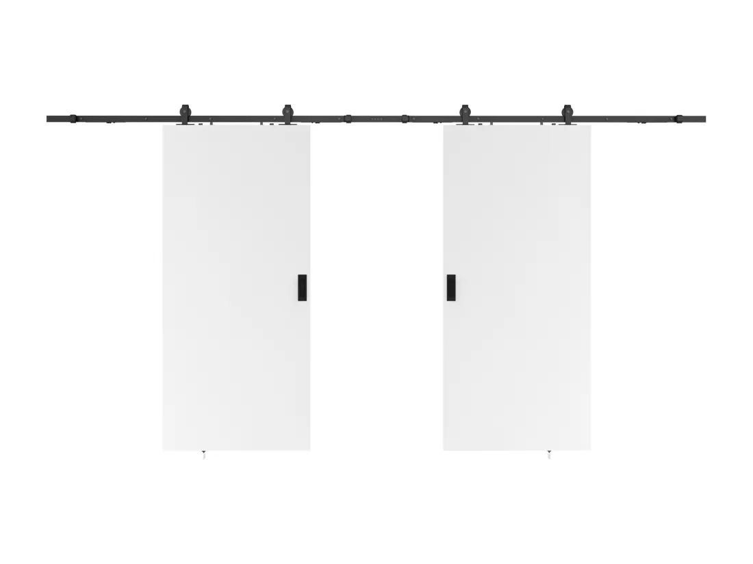 Porte coulissante double avec système en applique - 2 x H205 x L93 cm - MDF + PVC Blanc - VARIN II