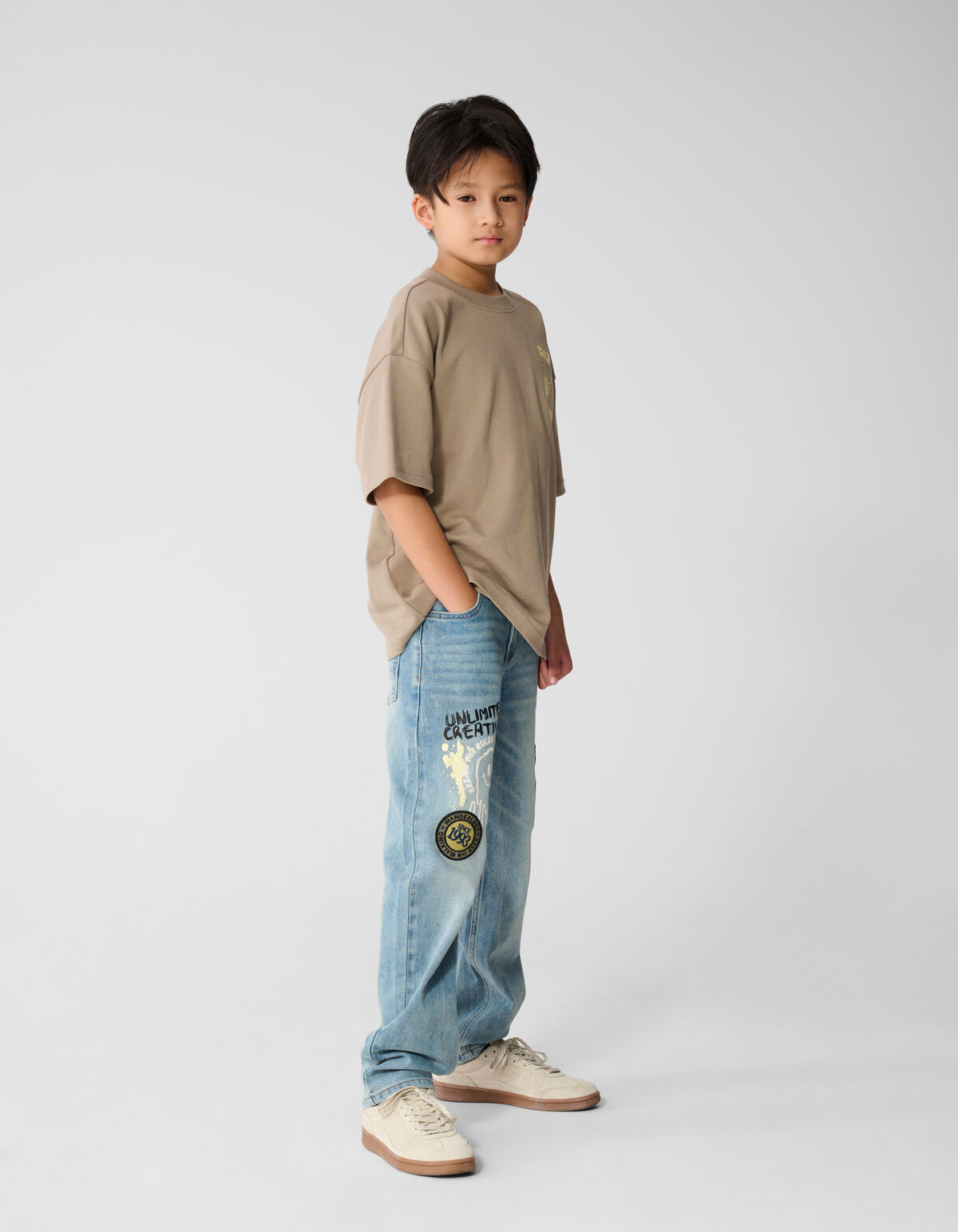 Artwork Straight Fit Jeans Blauw
