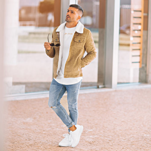 Veste Velours Col Mouton Beige
