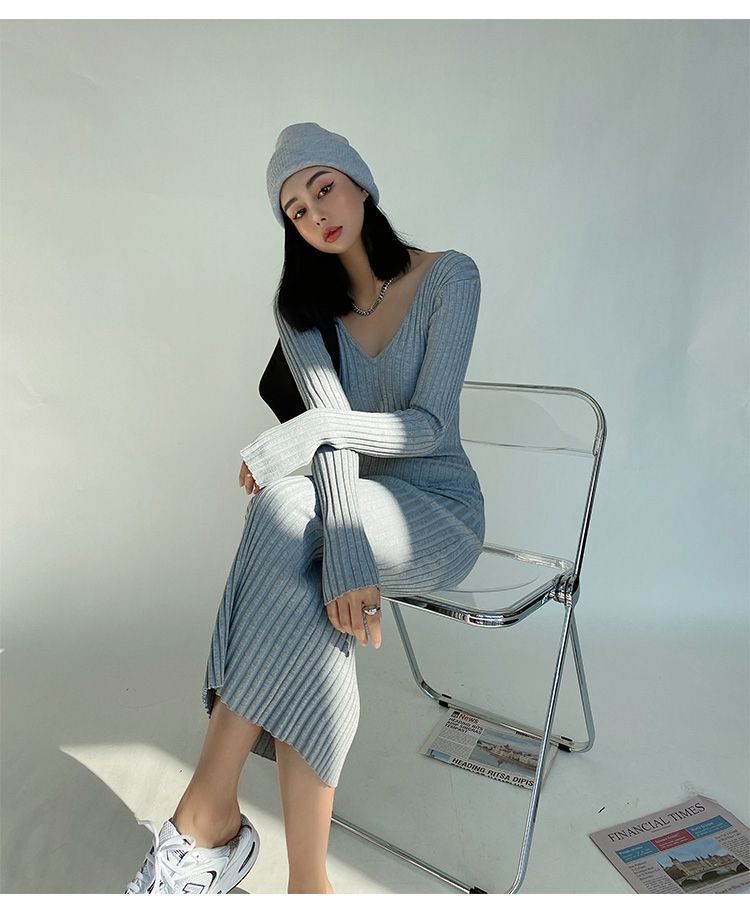 LIVIE - Gebreide midi-jurk met lange mouwen