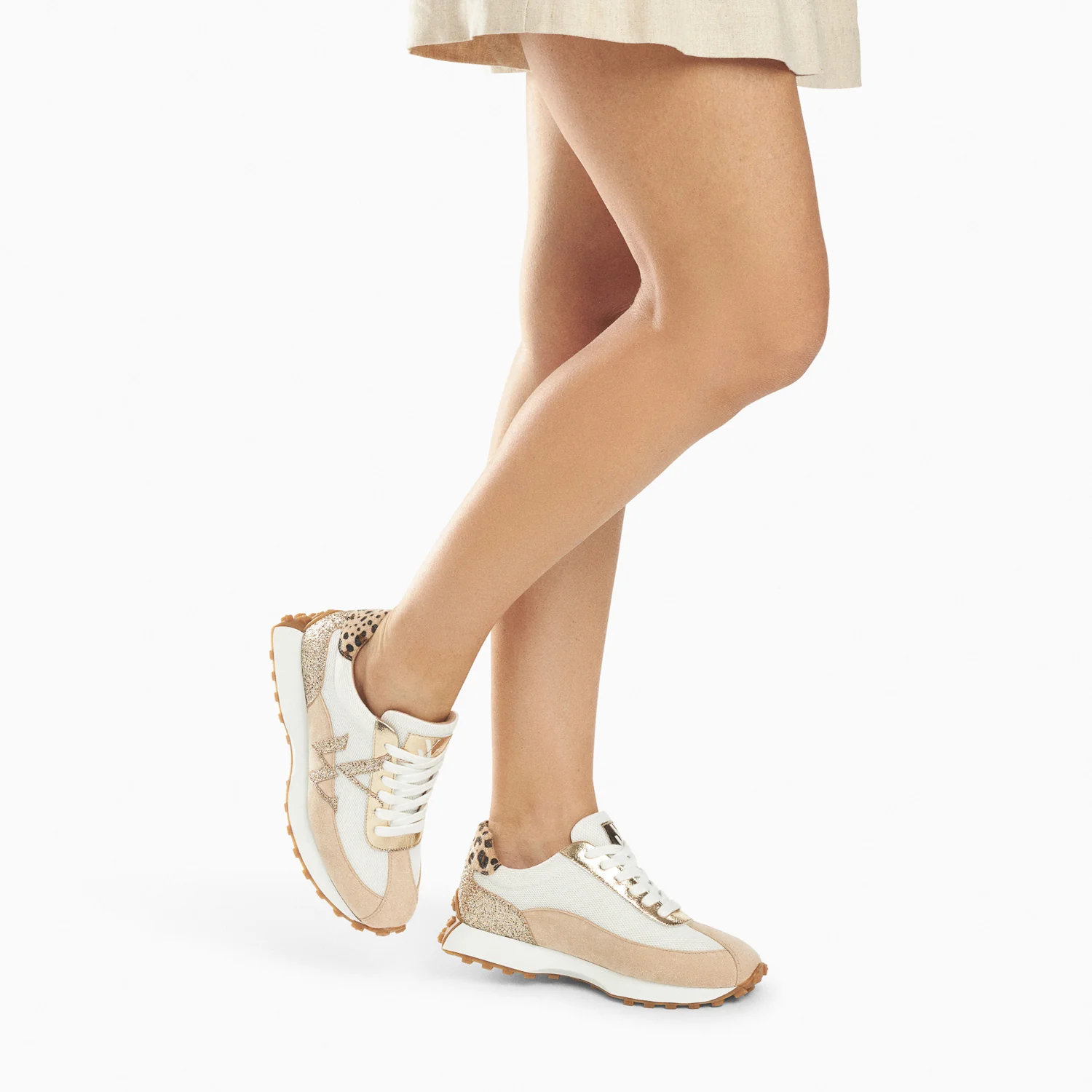 Sneakers-Baskets monogramme Faustine ivoire et beige à semelle running