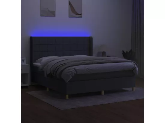 Sommier tapissier et matelas et LED Gris foncé 180x200 cm Tissu