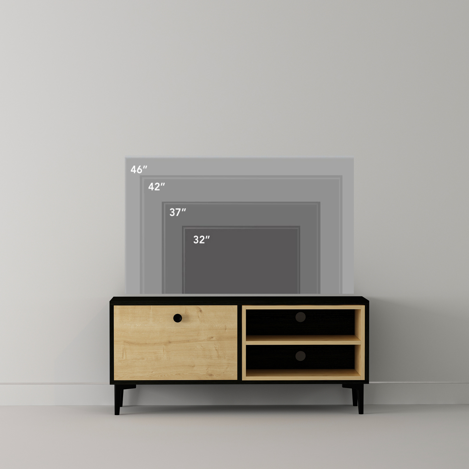 TV-Lowboard - schwarz-natur - 120 cm